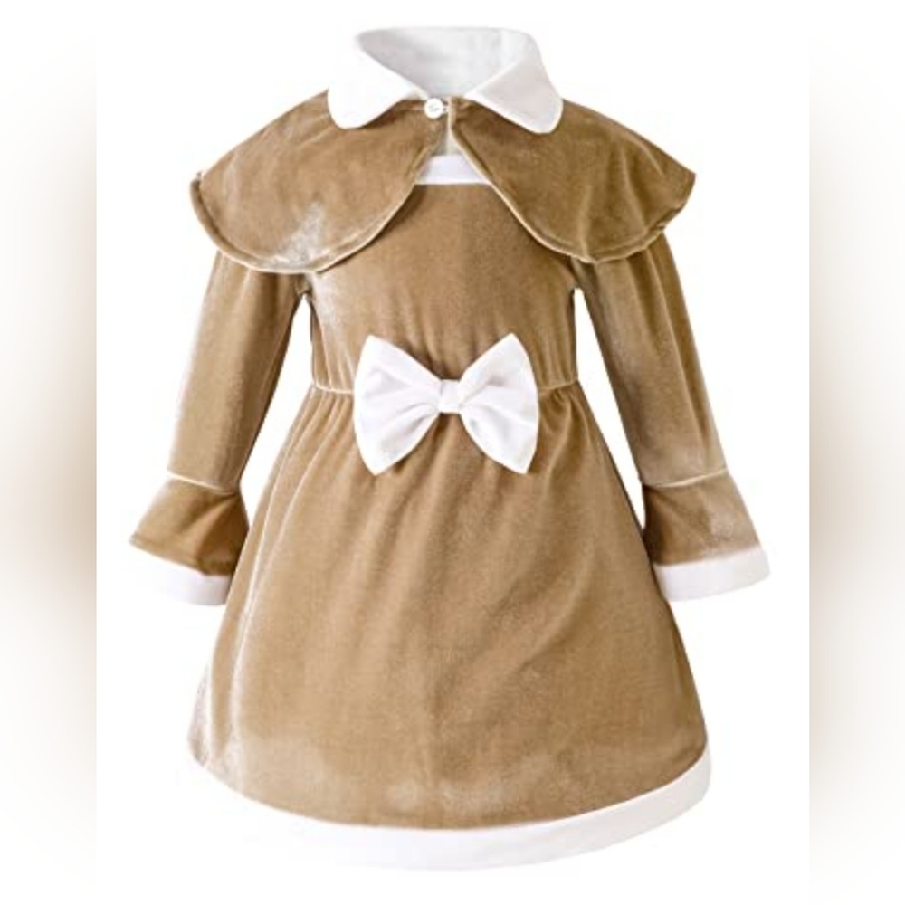 Tan velvet toddler girl dress
